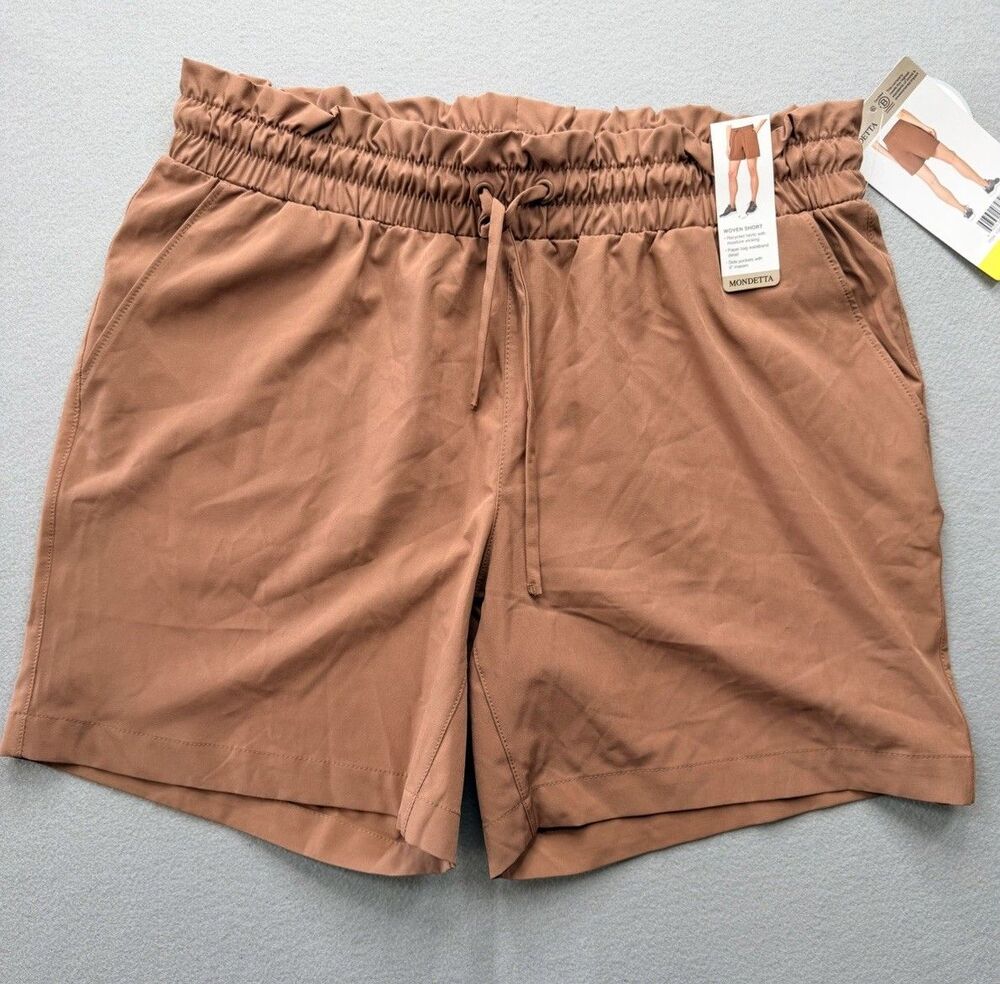 Mondetta Women’s Woven Shorts Brown Paperbag Waist Drawstring Size Small